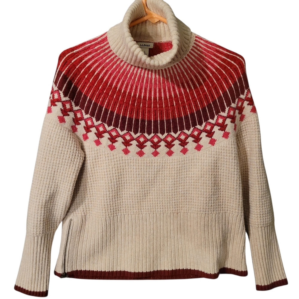 L. L.  Bean Supersoft Fair Isle waffle turtleneck sweater - S.          J39